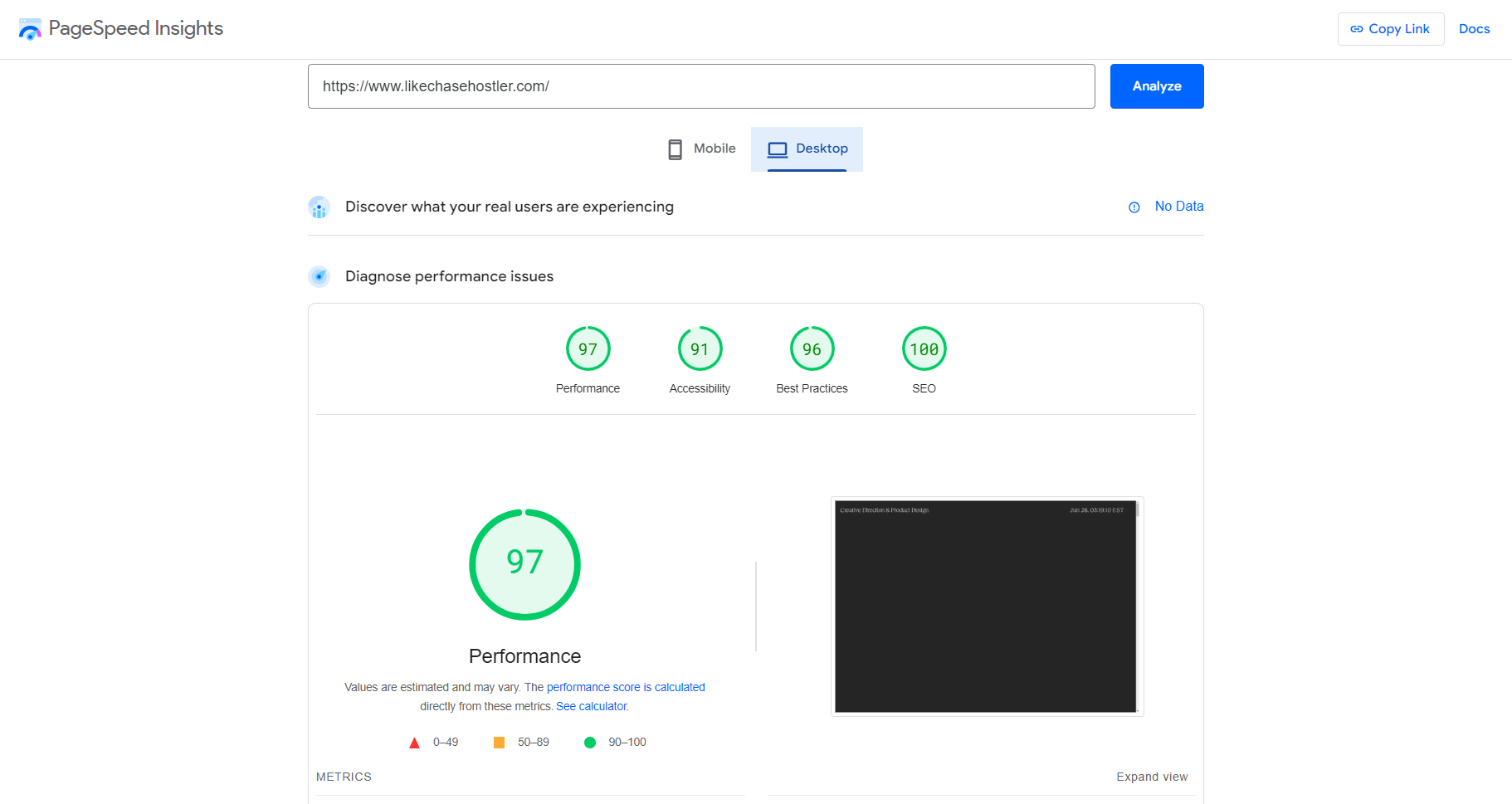 Likechasehostler report after Homepage Desktop