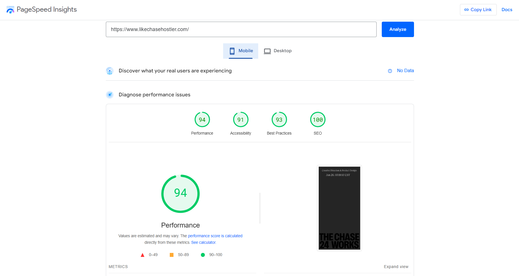 Likechasehostler report after Homepage Mobile